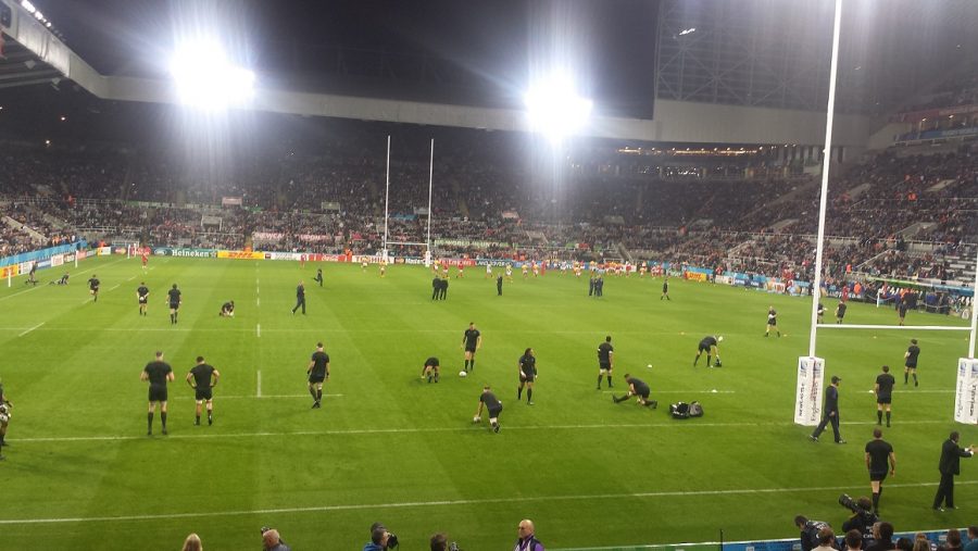 RUGBY WORLD CUP NEWCASTLE 2015 inside St James Stadium Newcastle, rugby players stretching