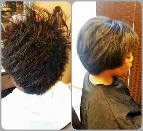 short afrohair hair transformation using hair keratin treatment