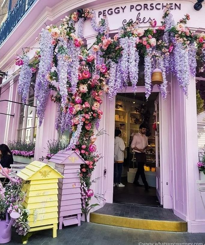The beautifully decorated entrance to Belgravia London Peggy Porschen Cakes -> www.whatsupcourtney.com #london #peggyporschen