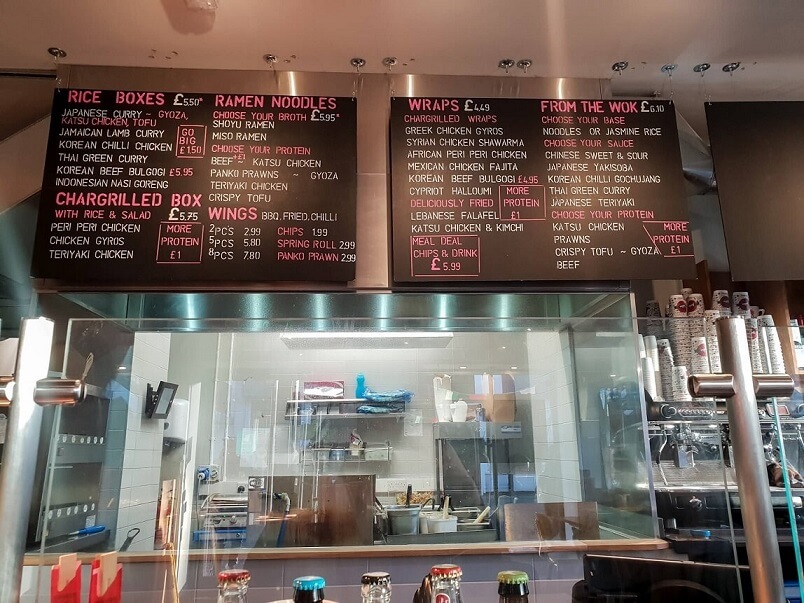 The Menu board in Canaca World Street food restaurant located in Newcastle Upon Tyne