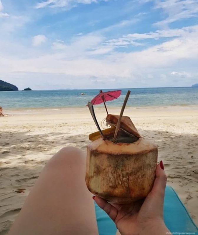 Coconut on the private beach at The Andaman resort in Langkawi