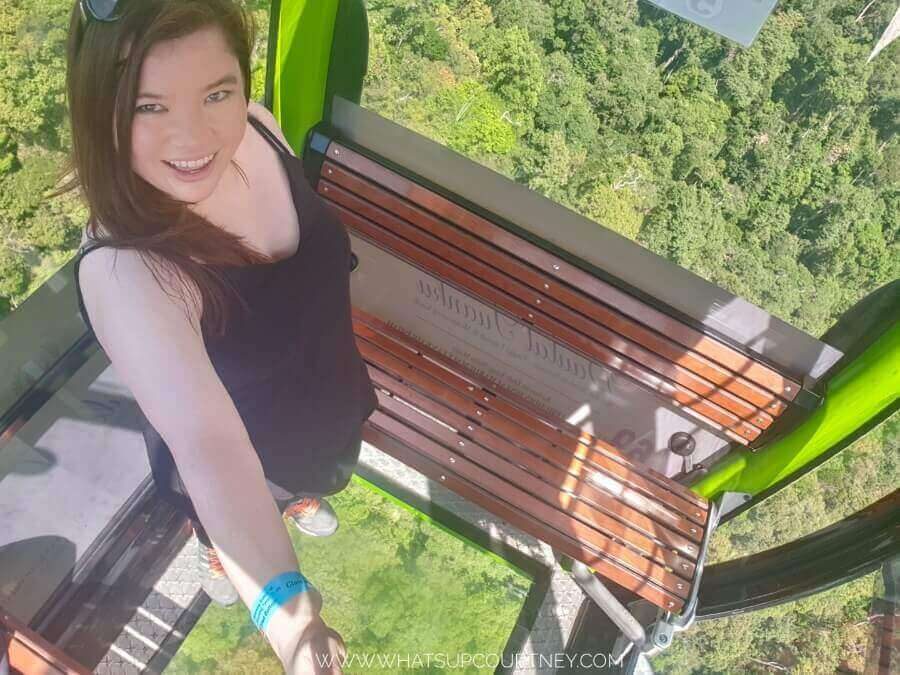 A look inside the bottom glassed gondola at the cable car ride up to Langkawi Sky Bridge | heywhatsupcourtney