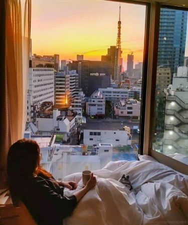 Sunrise view of Tokyo Tower from Deluxe King Room CandeoHotels Roppongi Tokyo whatsupcourtney.com