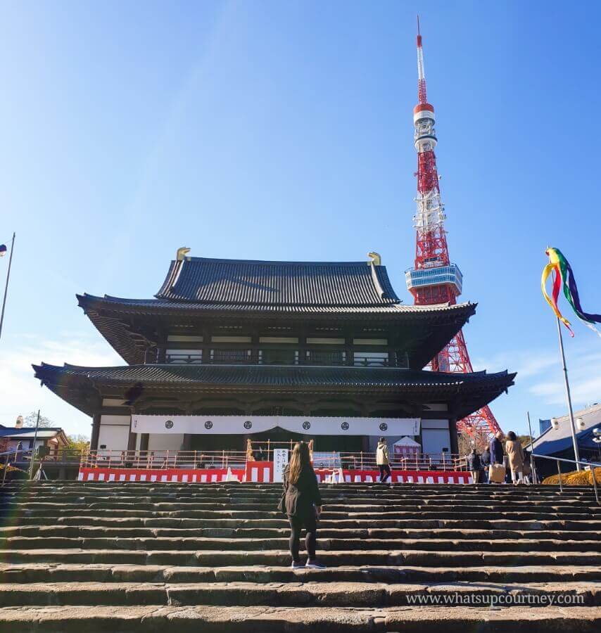 Zozoji temple with a beautiful view of Tokyo Tower which is only a stop away from Roppongi