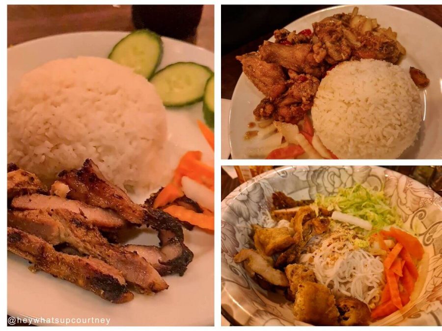 Lemongrass pork with vermicelli and rice, and Chicken wings with rice at Ngon Cafe Vietnamese Newcastle Upon Tyne