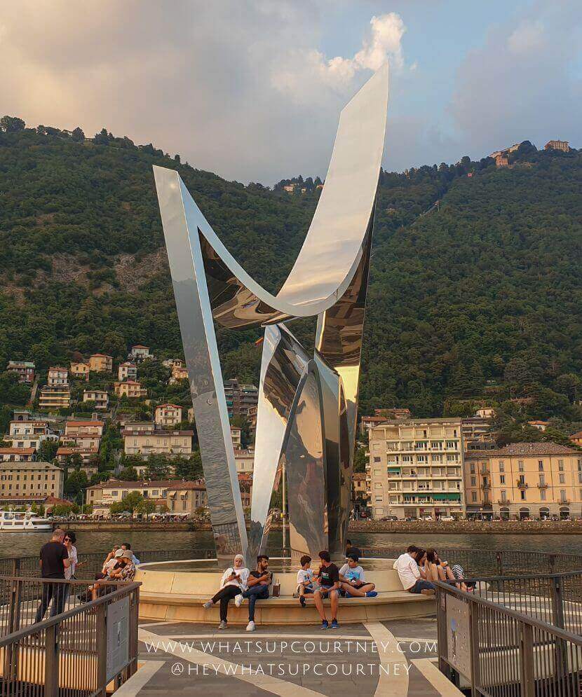 A modern sculpture called the Life Electric at Como City in Lake Como. It is in honour of Alexander Volta