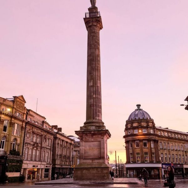 Grey street monument at sunset in Newcastle Upon Tyne