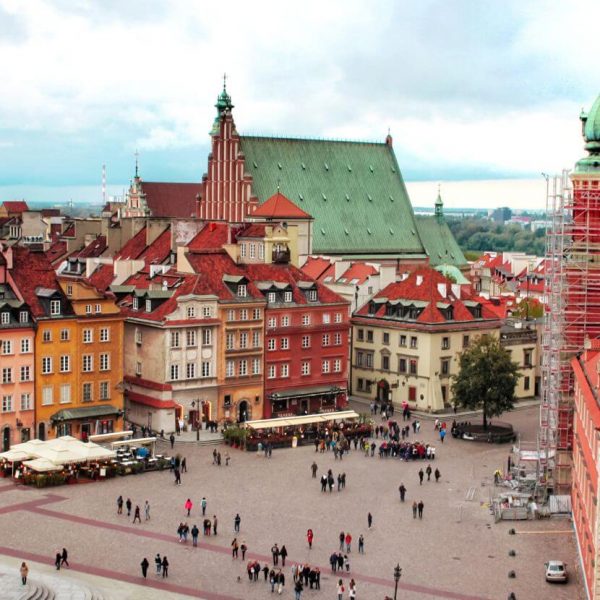 Krakow Poland square with colourful buildings