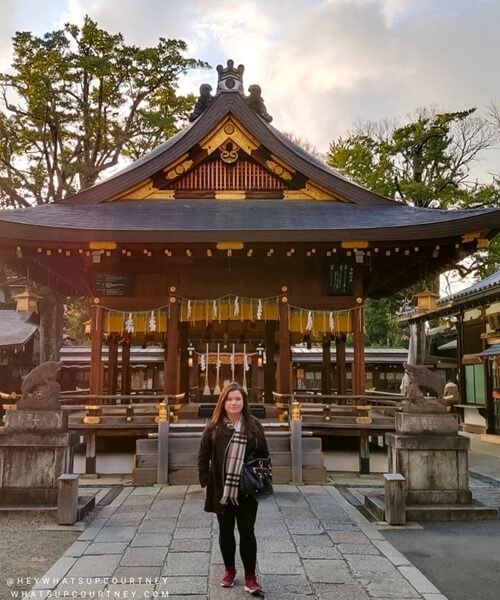 Courtney from whatsupcourtney.com posing in front of a temple dedicated to the Pig from the horoscope in Japan