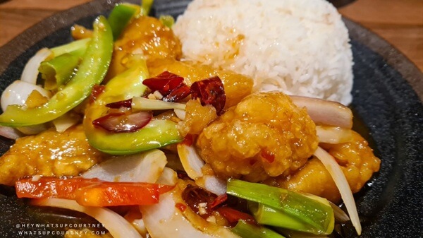 Kungpao Fish with rice dish chilli padi