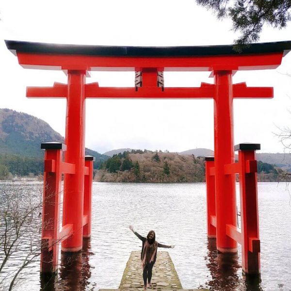 Hakone Lake Ashi Torii Gate posing