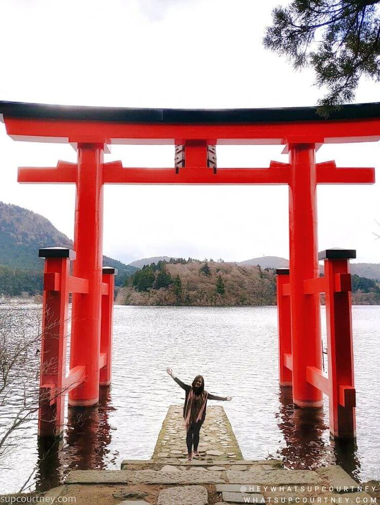 Hakone Lake Ashi Torii Gate posing