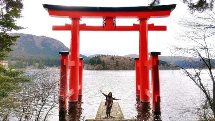 Torii Gate near a temple on Lake Ashi, a beautiful spot in Hakone