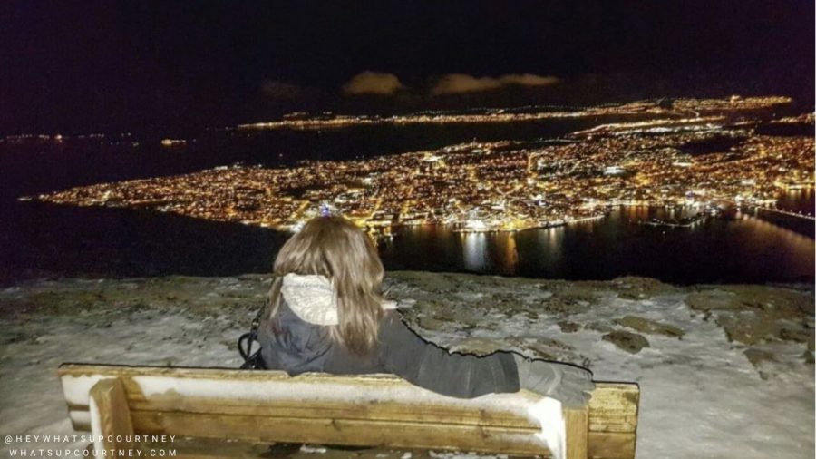 Night time view of Tromso Norway from Mount Storsteinen