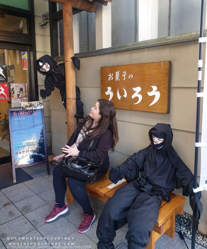 Courtney with Ninjas outside of a shop in Odawara Japan, part of things to do in Odawara