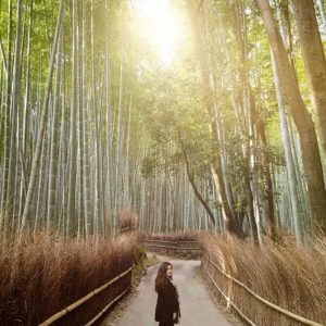 Courtney posing at Arashiyama Bamboo Forest in Kyoto