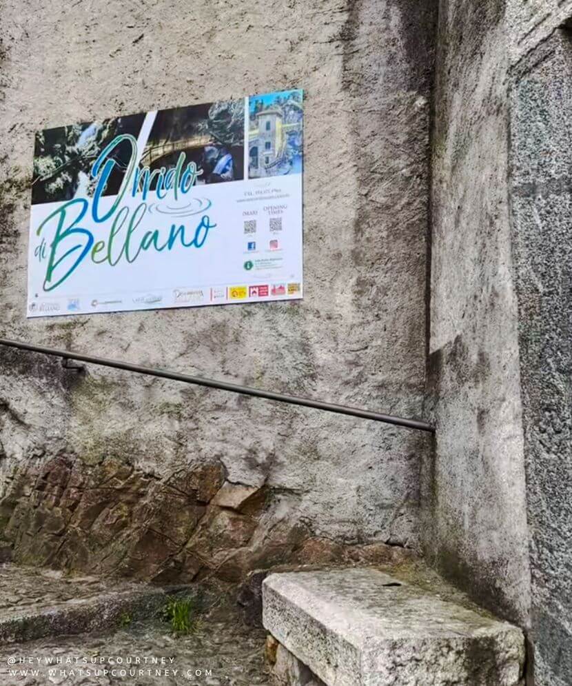 Orrido di Bellano entrance sign in Lake Como
