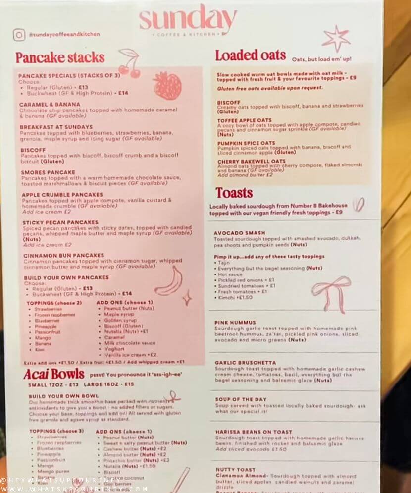 Sunday coffee & kitchen menu in Newcastle