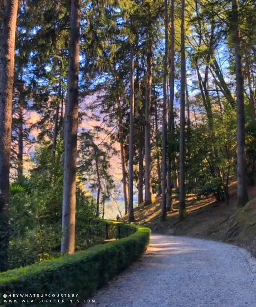 Scenic forest walking trail to Villa del Balbianello Lake Como Italy