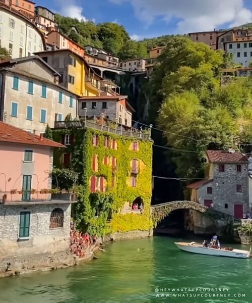 famous bridge in Nesso for swimming in Lake como view from the private boat