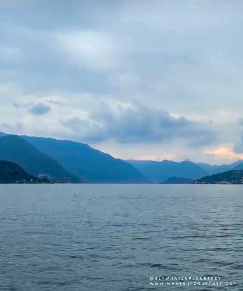 View of Lake Como and mountains from Varenna waterfront Hotel