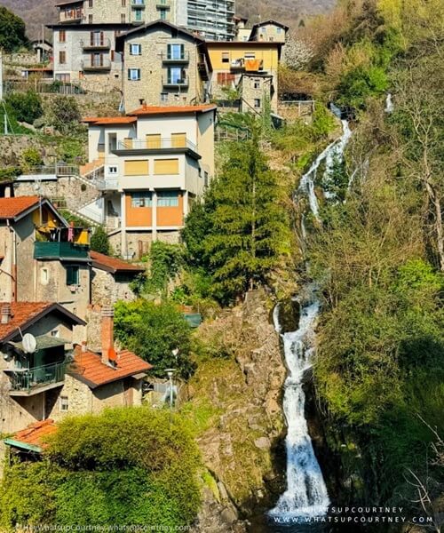 View of the waterfall from a hike in Nesso