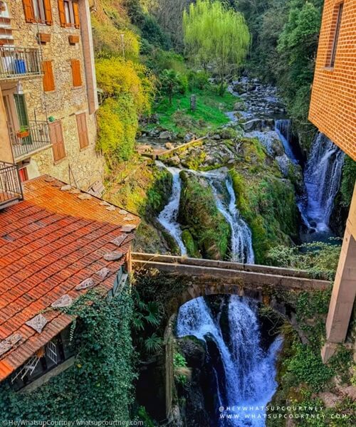 View of the multiple waterfall in Nesso during a hike up