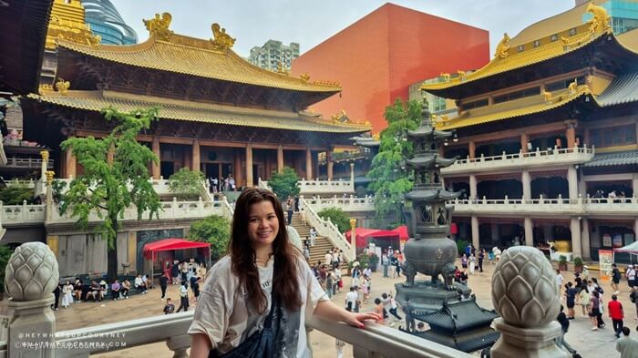 Courtney from whatsupcourtney.com at Jingan temple shanghai part of the things to do in Shanghai