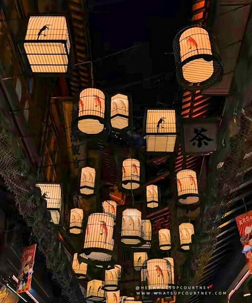 decorative lanterns yu gardens at night in Shanghai
