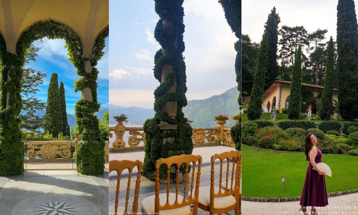 wedding at Villa del Balbianello in Lake Como, the 3 arches loggia and seating arrangements for the wedding and vow ceremony