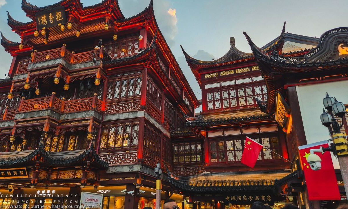 Yu gardens at Shanghai China at night with the lights on