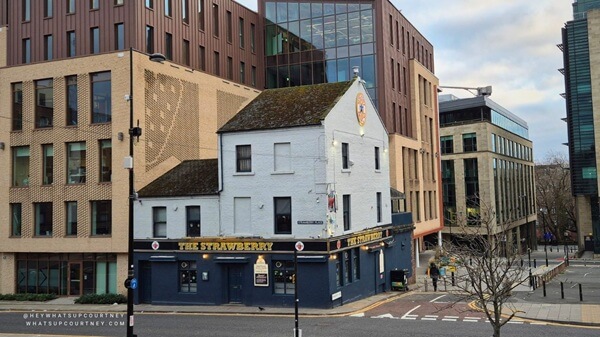 The famous Strawberry Pub opposite St James' Park football stadium