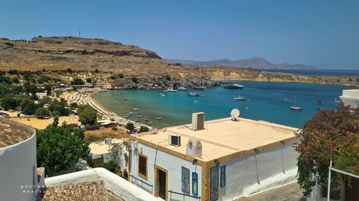 view of st pauls bay from lindos rhodes